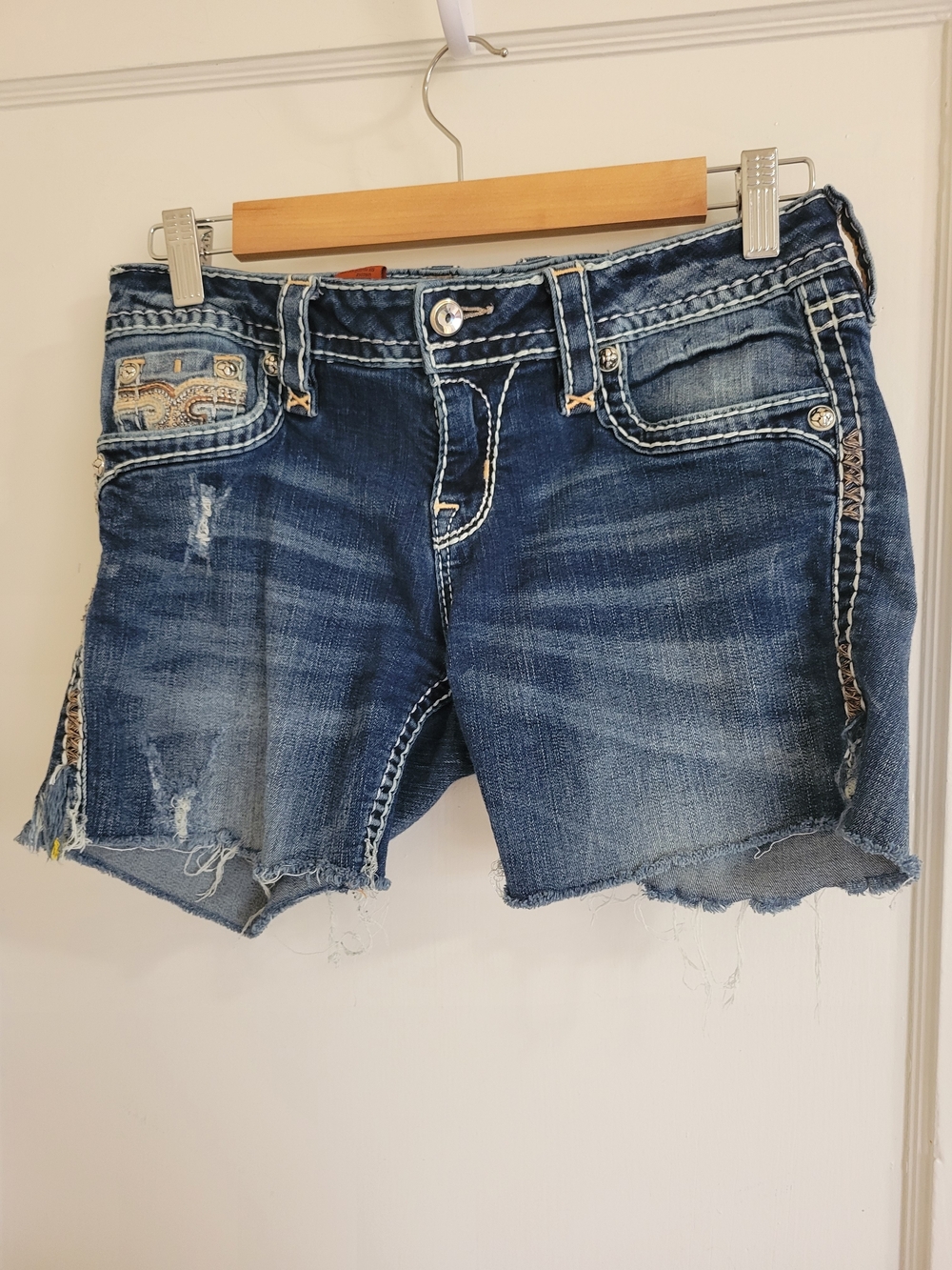 Rock Revival Pilkin Straight Womens Distressed Denim Shorts - Blue